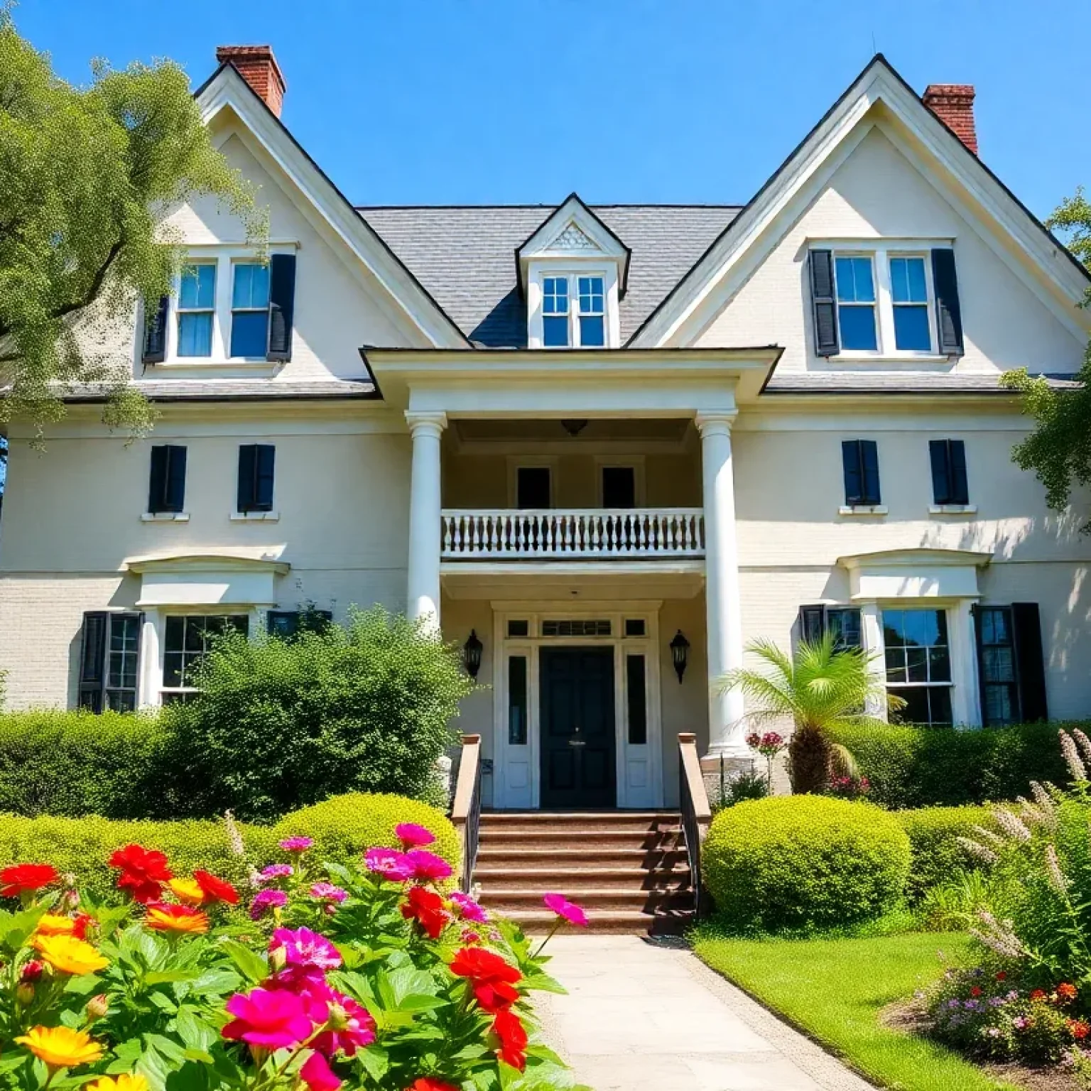 Historic home surrounded by a colorful garden in Springfield, Jacksonville