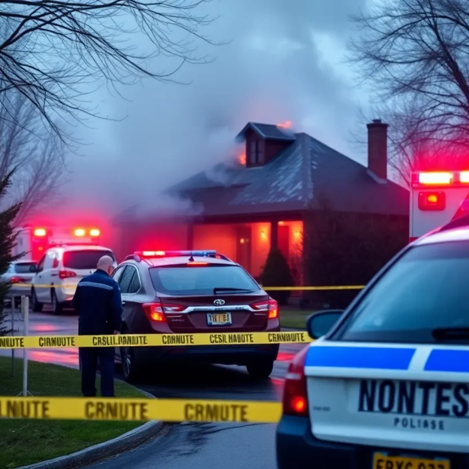 Firefighters investigating a house fire scene in Jacksonville