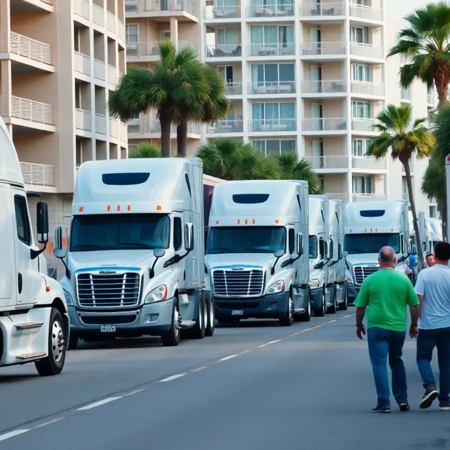 Scene depicting truck parking problems in Jacksonville Beach with local residents