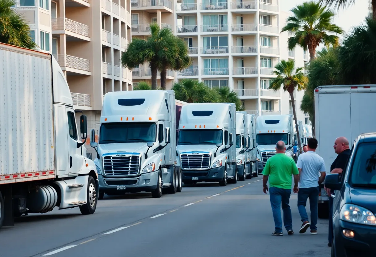 Scene depicting truck parking problems in Jacksonville Beach with local residents