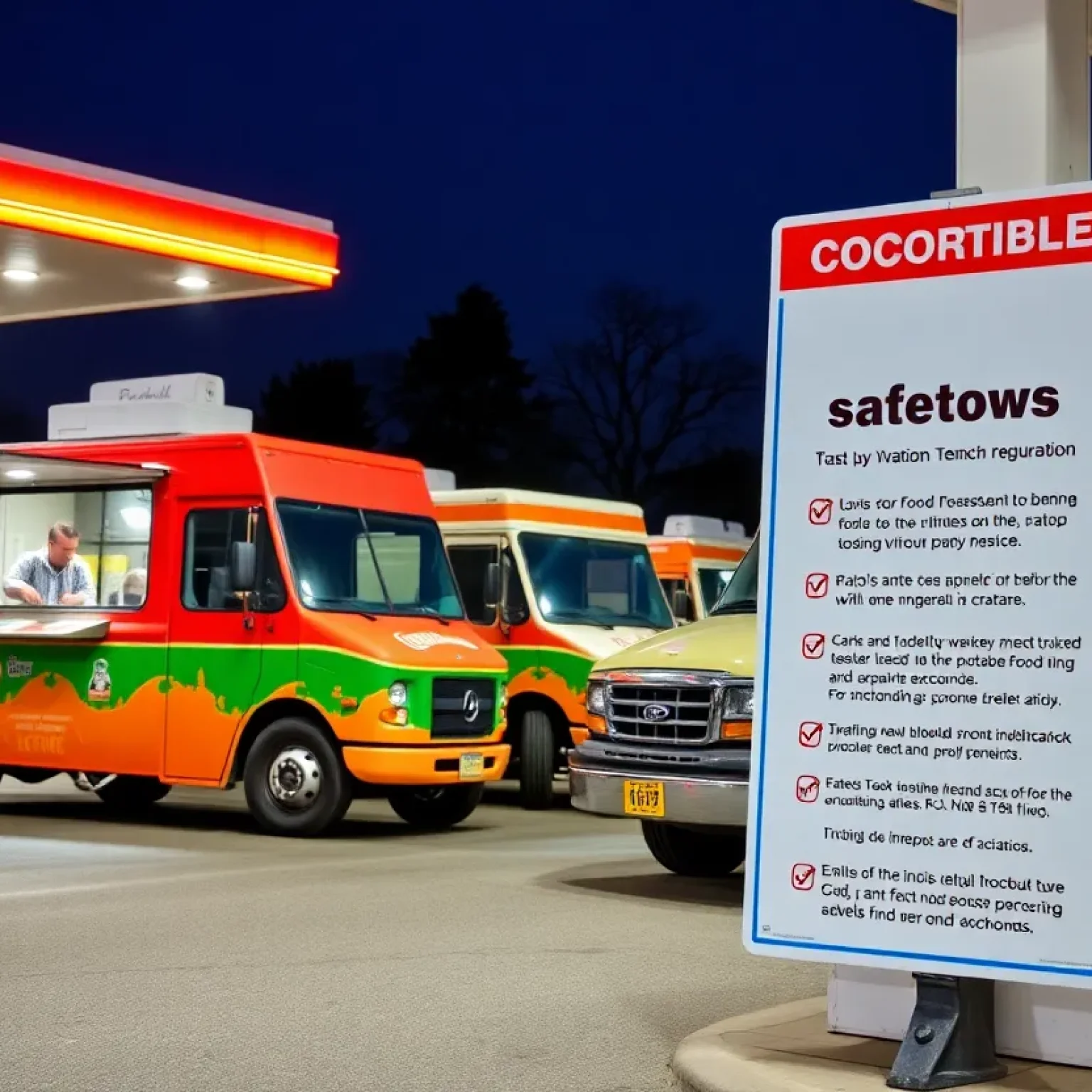 Scene of food trucks at a gas station in Jacksonville