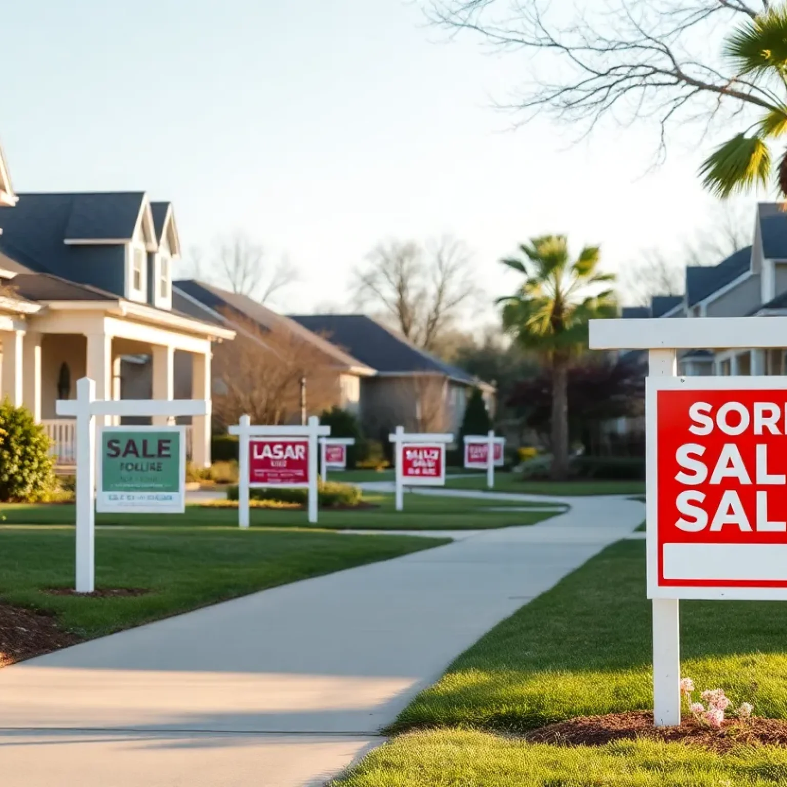 Quiet Jacksonville residential area with for-sale signs