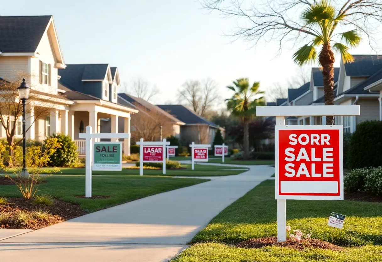 Quiet Jacksonville residential area with for-sale signs