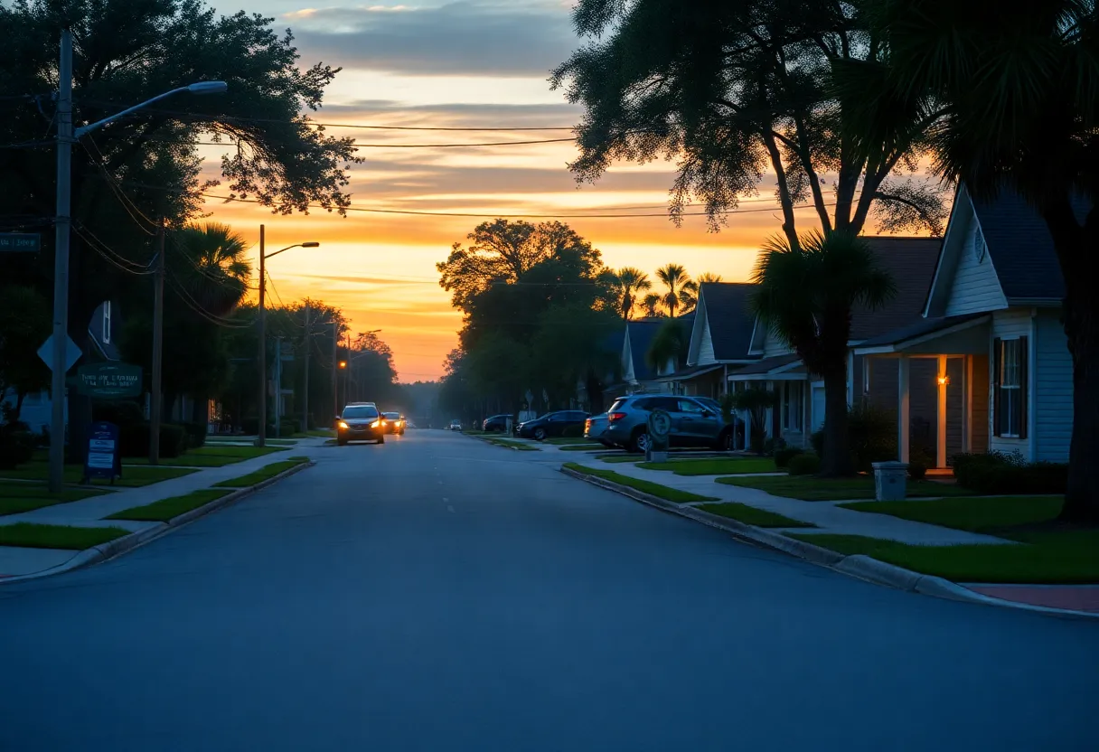 Calm street scene in a Jacksonville neighborhood during the evening