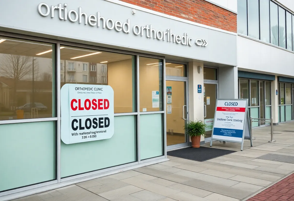 Exterior of a closed orthopedic clinic in Jacksonville