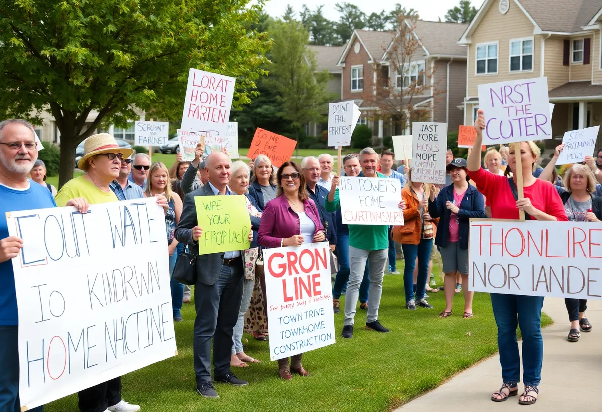 Community members protesting against proposed townhome development in Jacksonville.