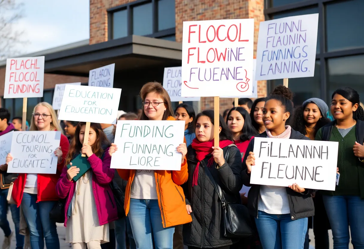 Parents and students rallying for school funding