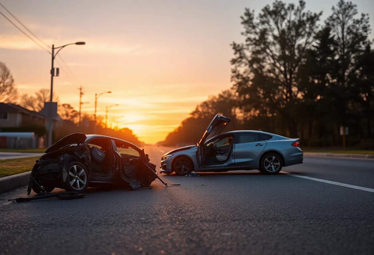 Scene depicting an empty road where a vehicle accident occurred.