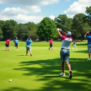 Players practicing at Jacksonville University's golf course.