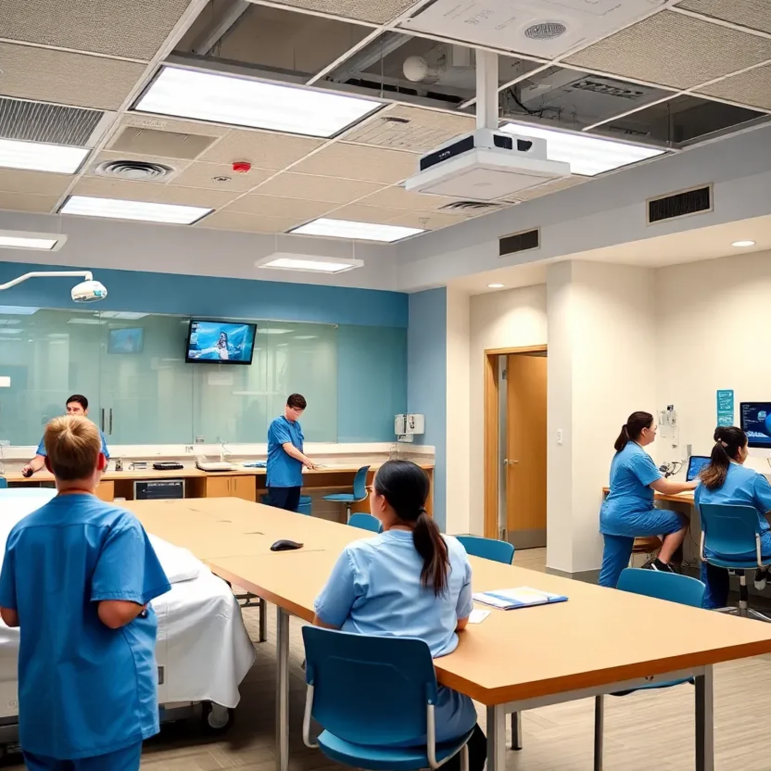 Nursing students engaged in a simulation lab at Jacksonville University