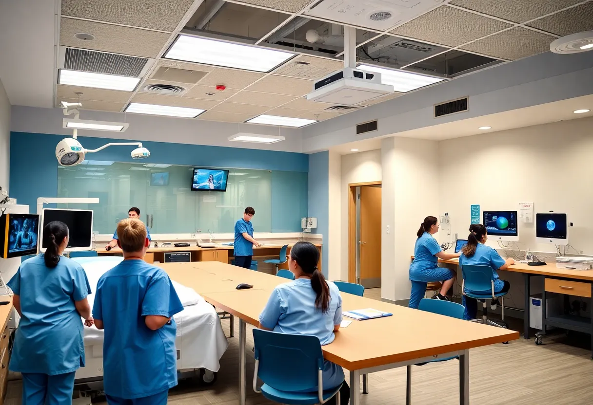 Nursing students engaged in a simulation lab at Jacksonville University