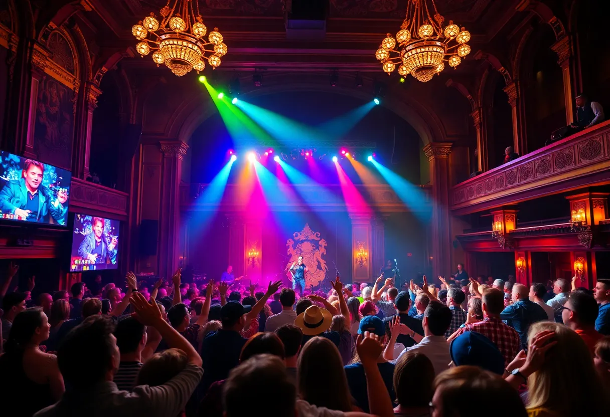 Audience enjoying concert at Florida Theatre with colorful lights