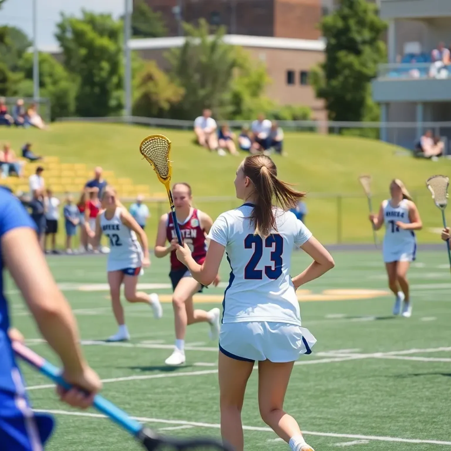 Women’s lacrosse players competing on the field at Liberty University