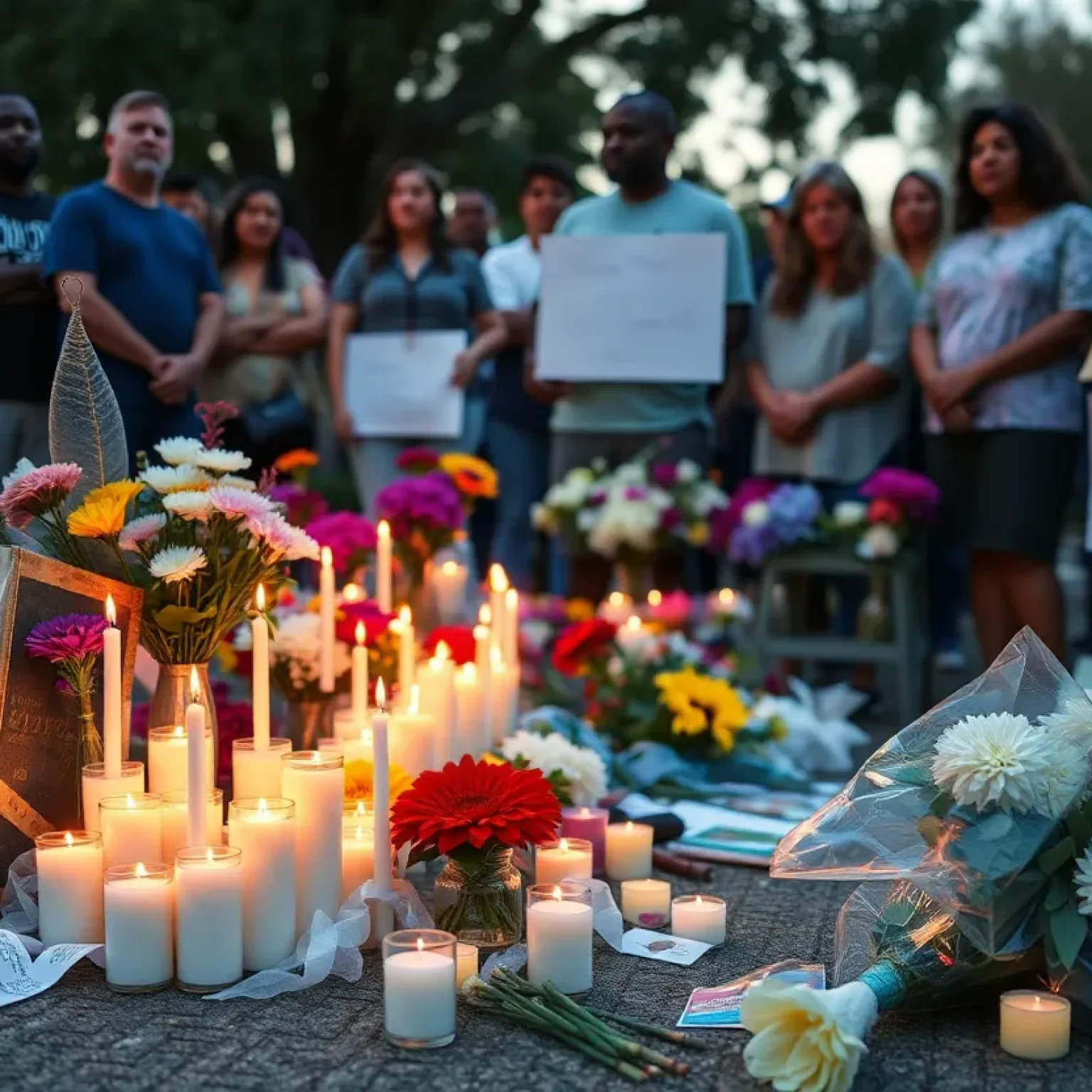 Memorial site with flowers and candles for a young boy in Jacksonville.
