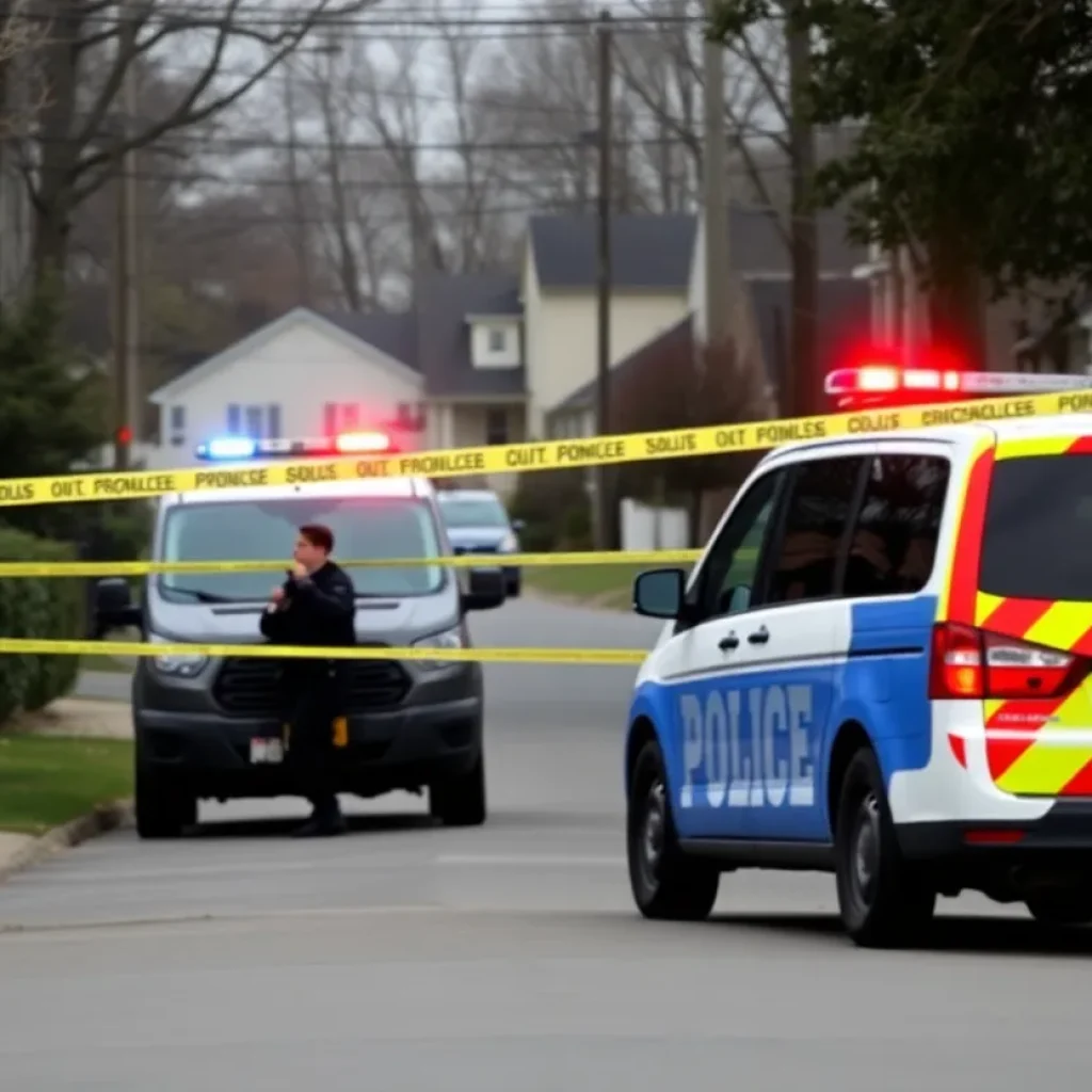 Police officers conducting an investigation in a neighborhood after a shooting incident.