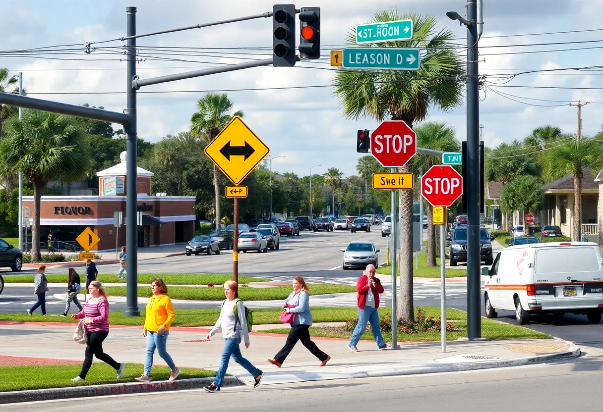 Intersection in Jacksonville, Florida highlighting pedestrian safety near a school
