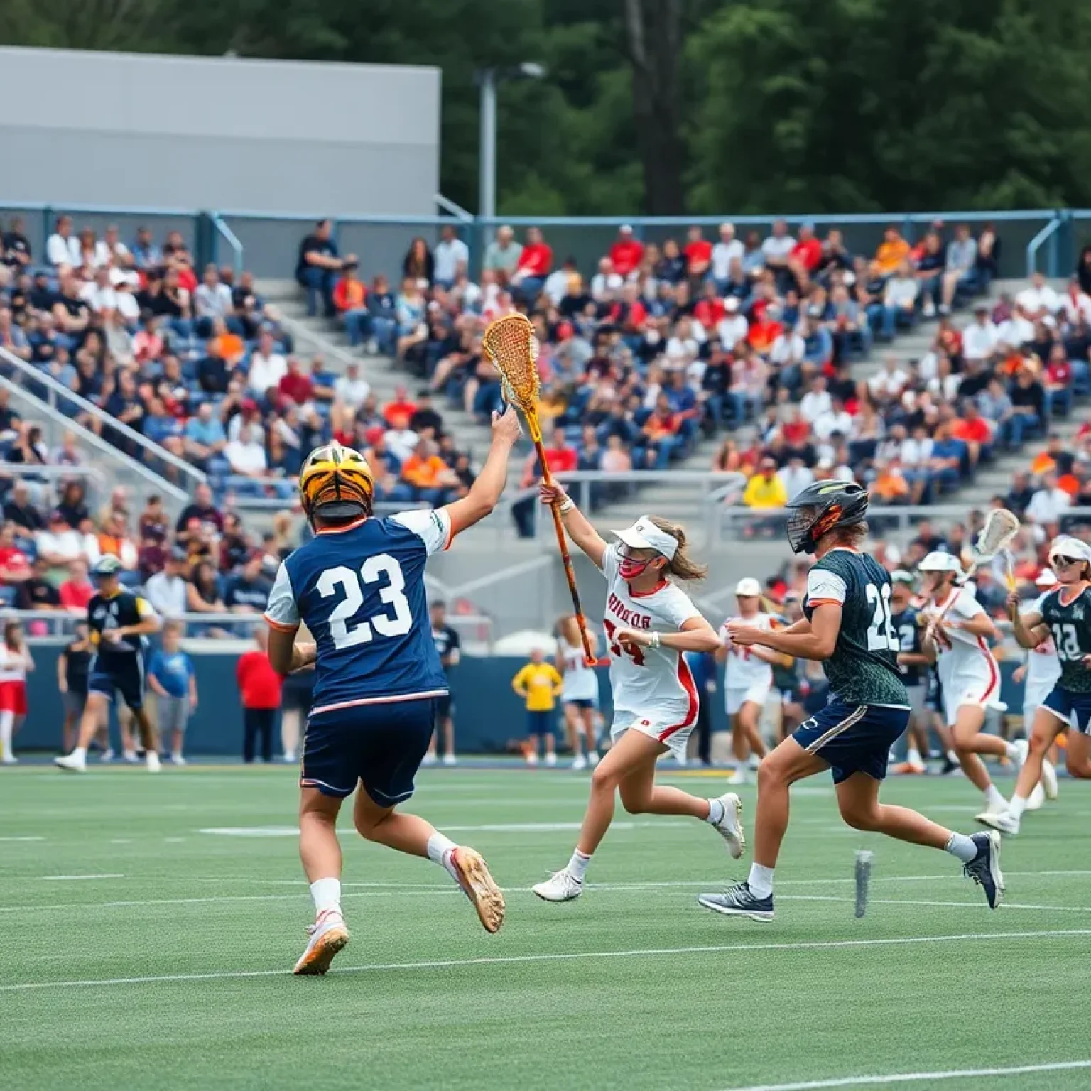 Queens University women's lacrosse team competing against Temple Owls