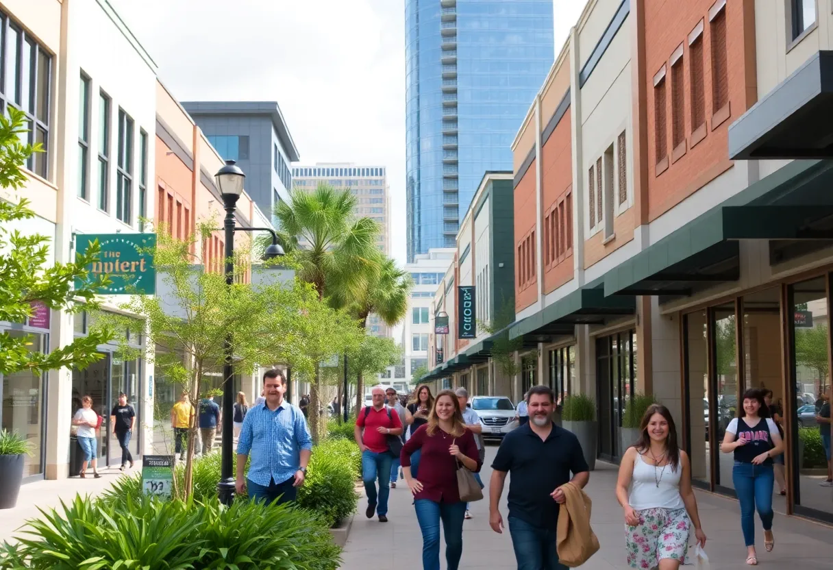 A vibrant commercial area in Jacksonville with modern shops and lively atmosphere