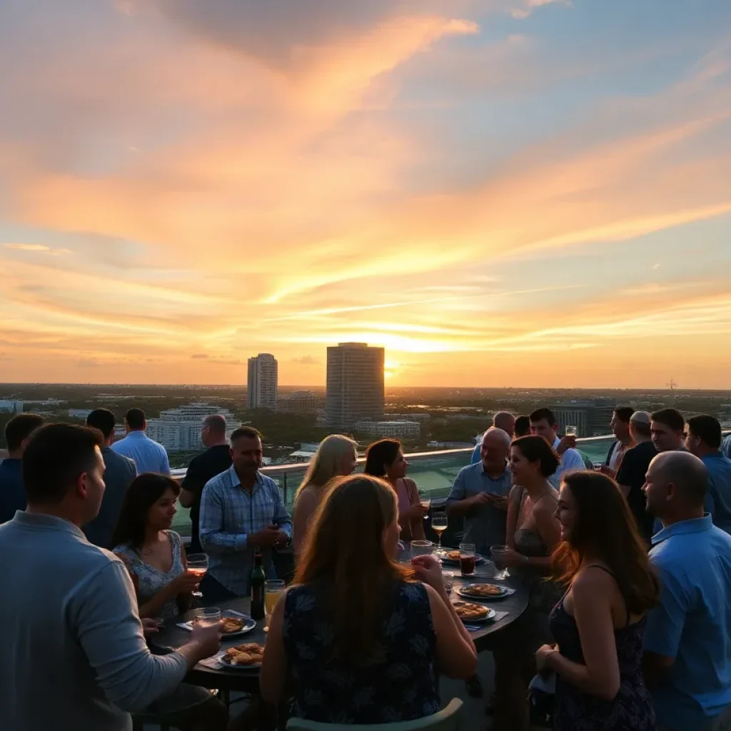 People enjoying a rooftop charity event in Jacksonville