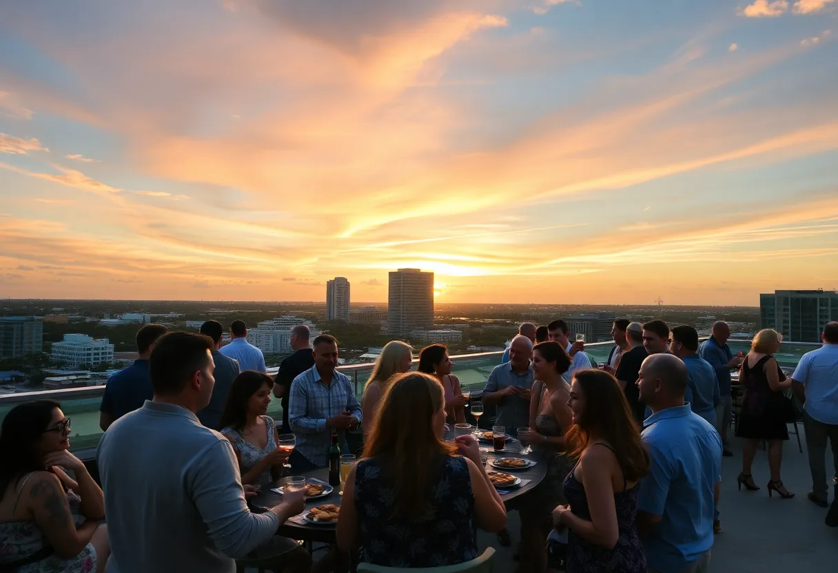 People enjoying a rooftop charity event in Jacksonville