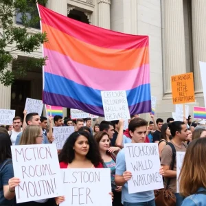Activists protesting for transgender rights outside government building