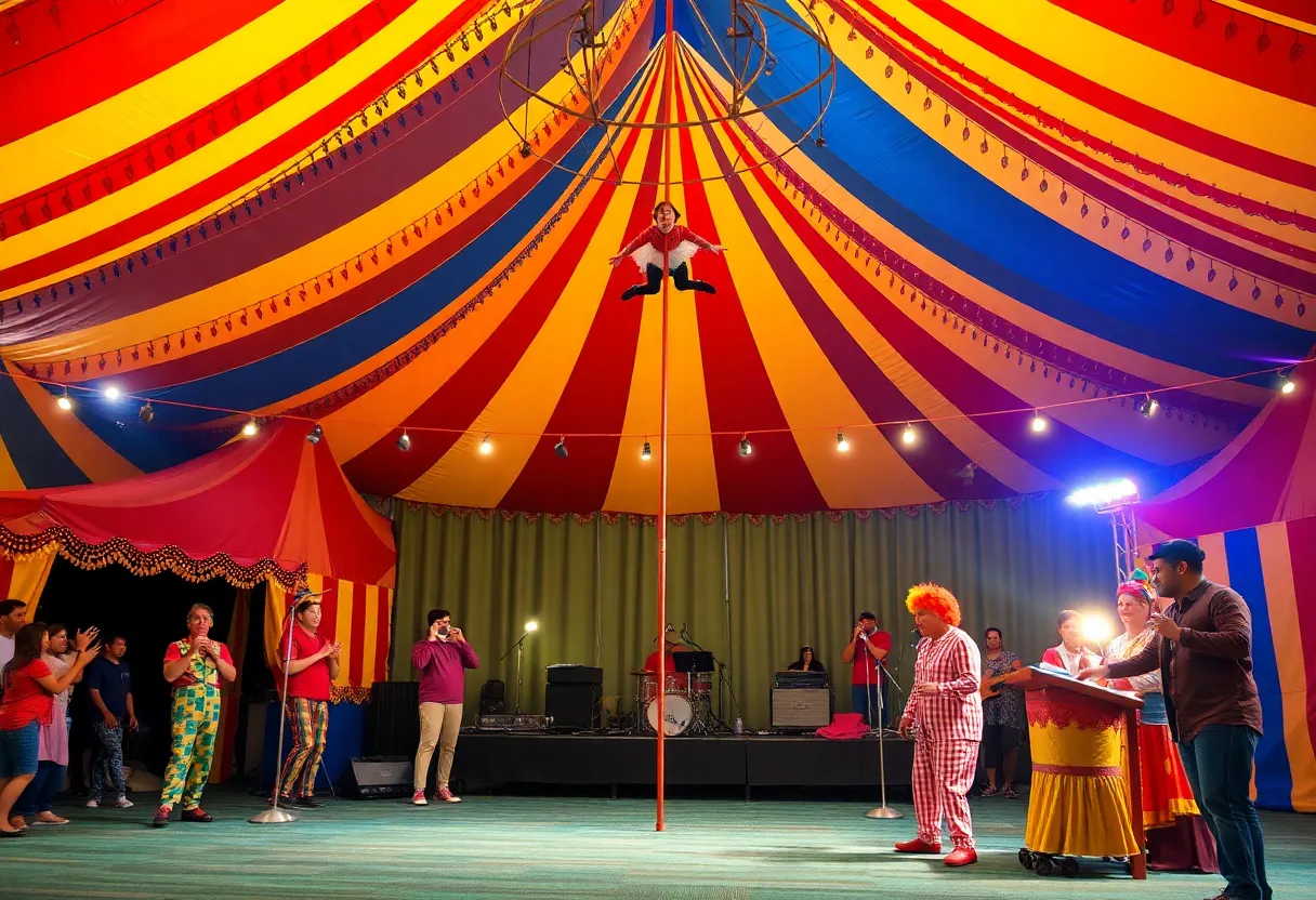 Trapeze artist performing at the Universoul Circus